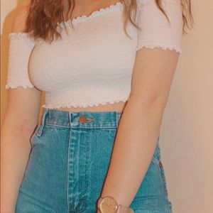 Ambiance White Off-the-shoulder Crop Top
